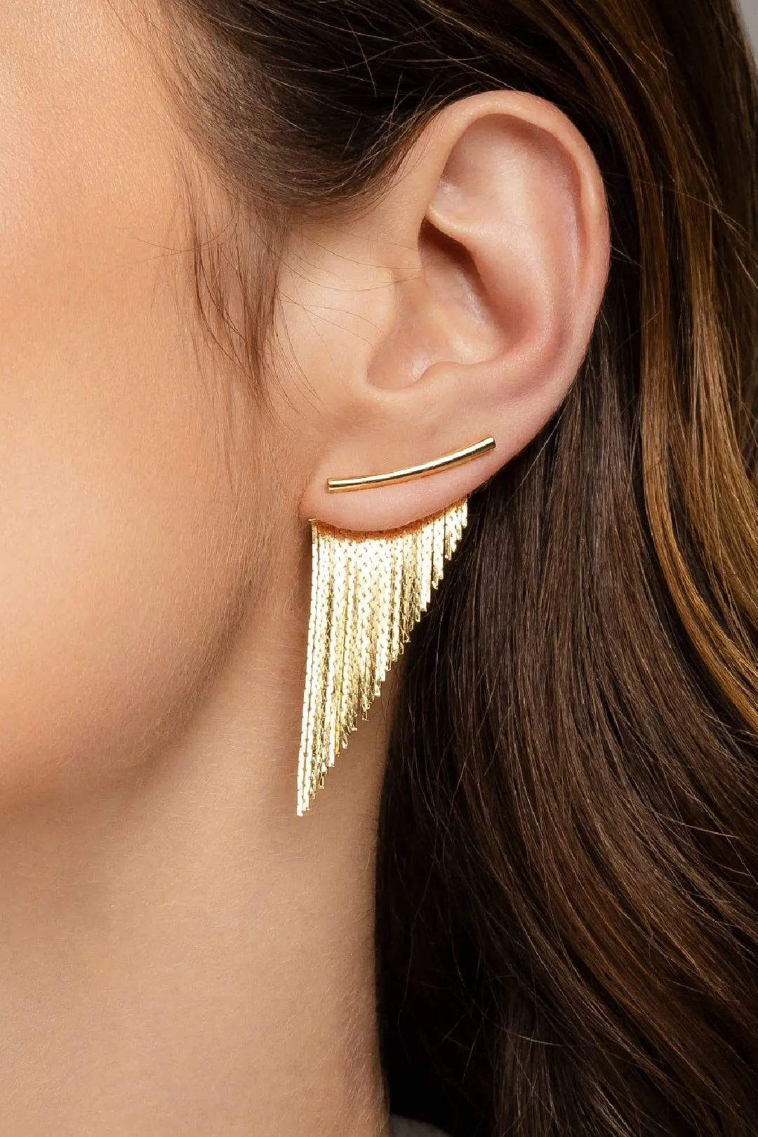 Rebekah Tassel Short Fringe Gold Earrings