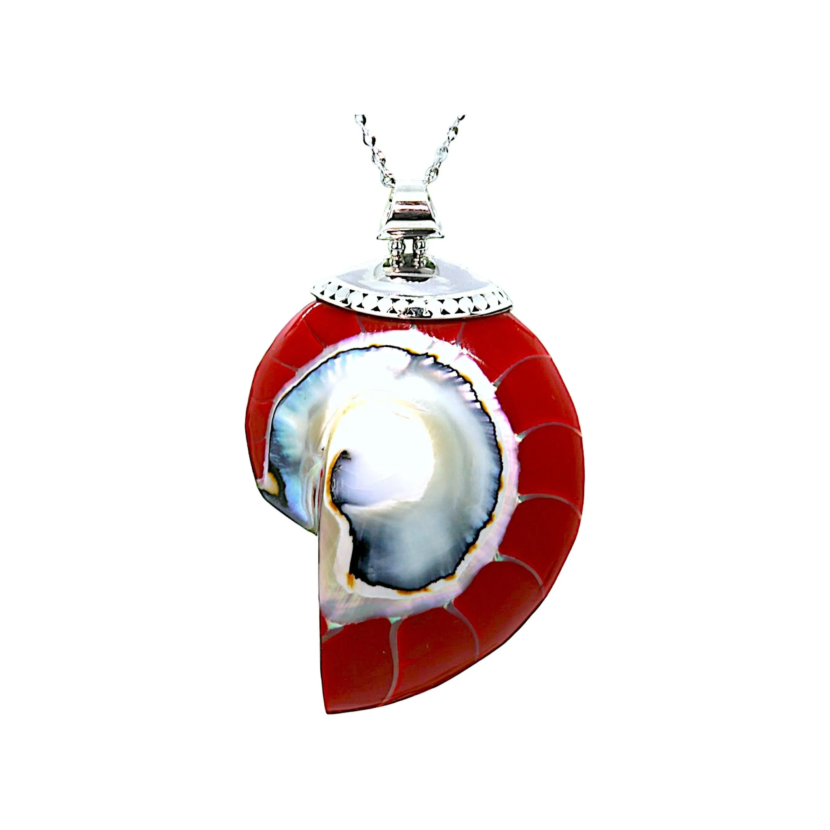 Red Natural Nautilus Pearl Shell Necklace