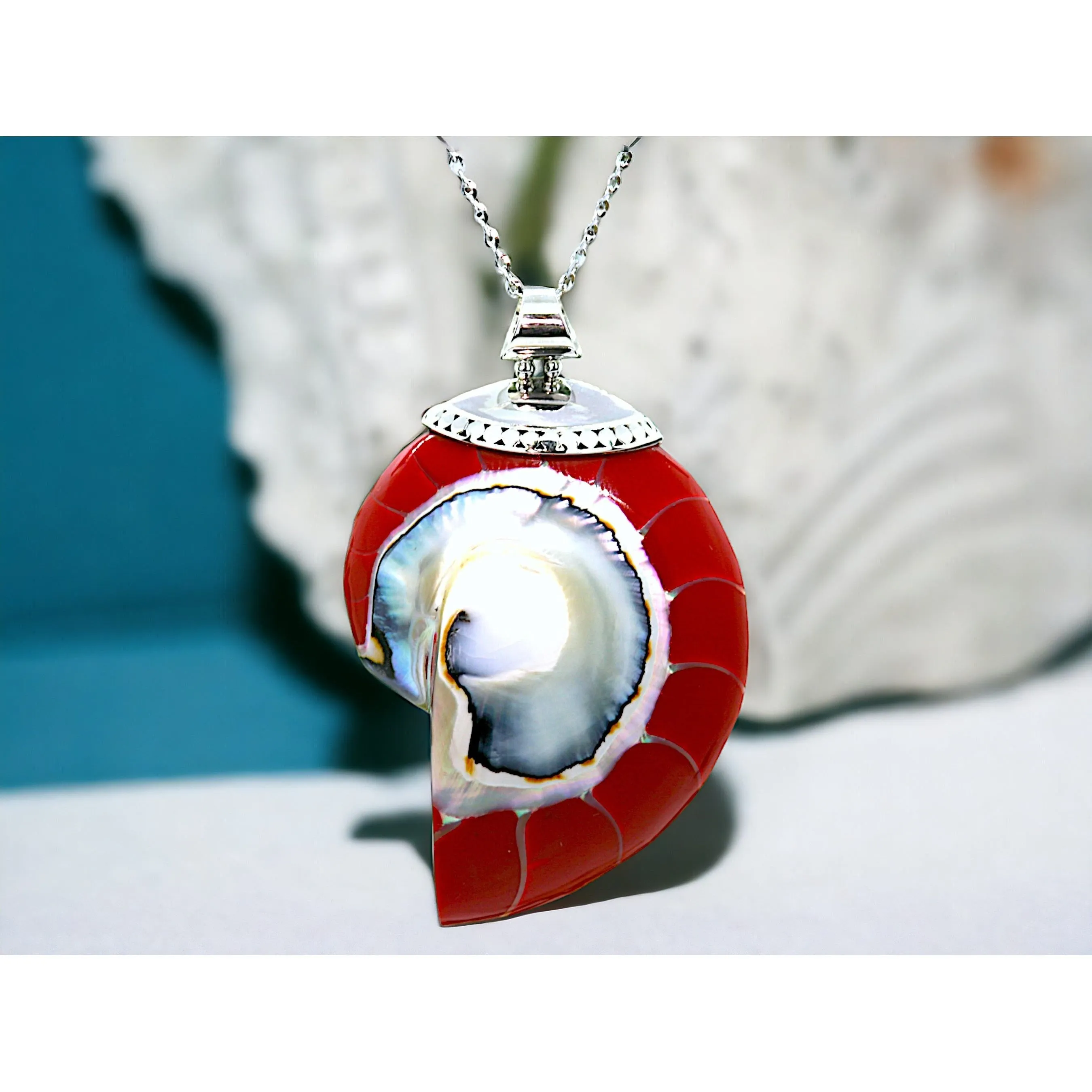 Red Natural Nautilus Pearl Shell Necklace