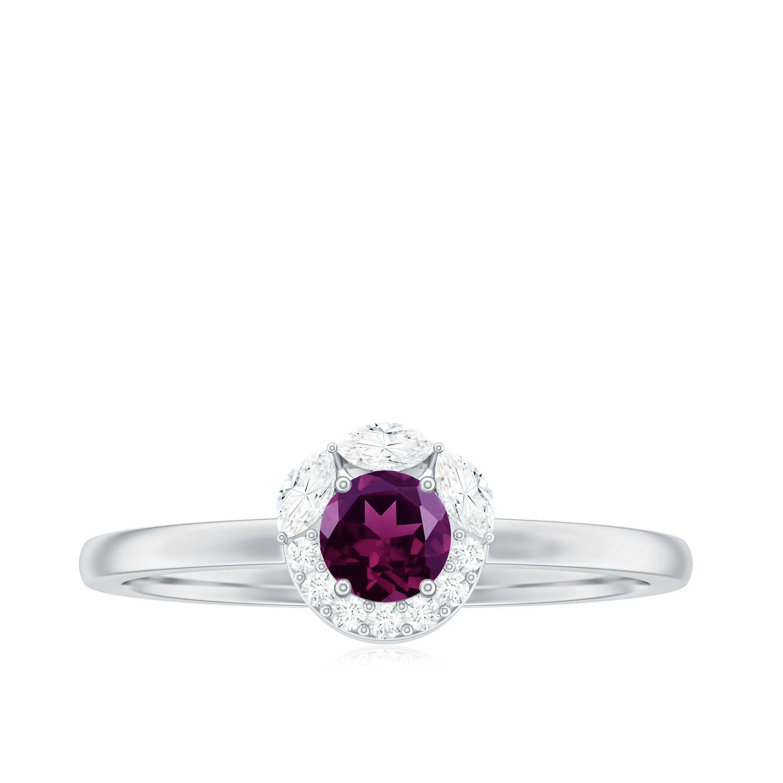 Rhodolite Minimal Promise Ring with Diamond Halo