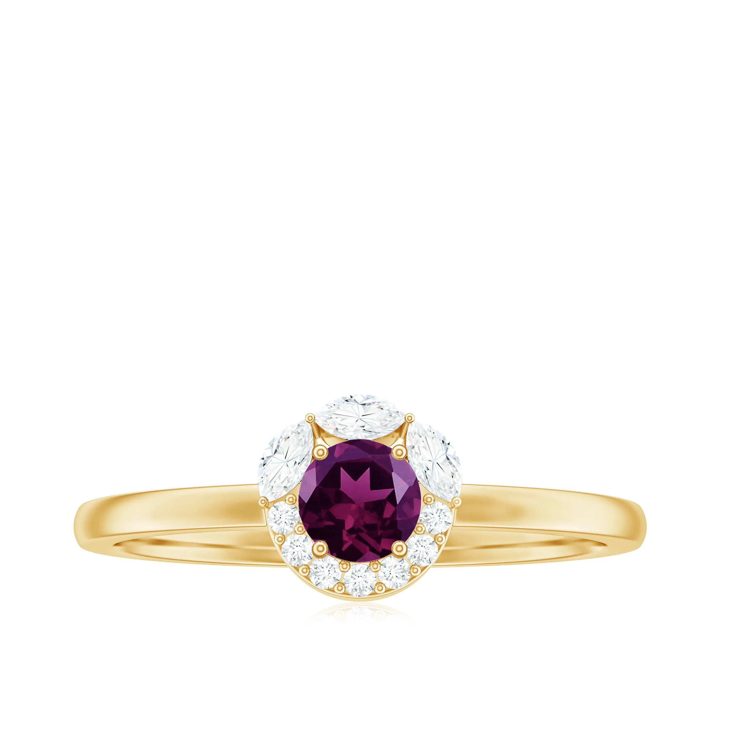 Rhodolite Minimal Promise Ring with Diamond Halo