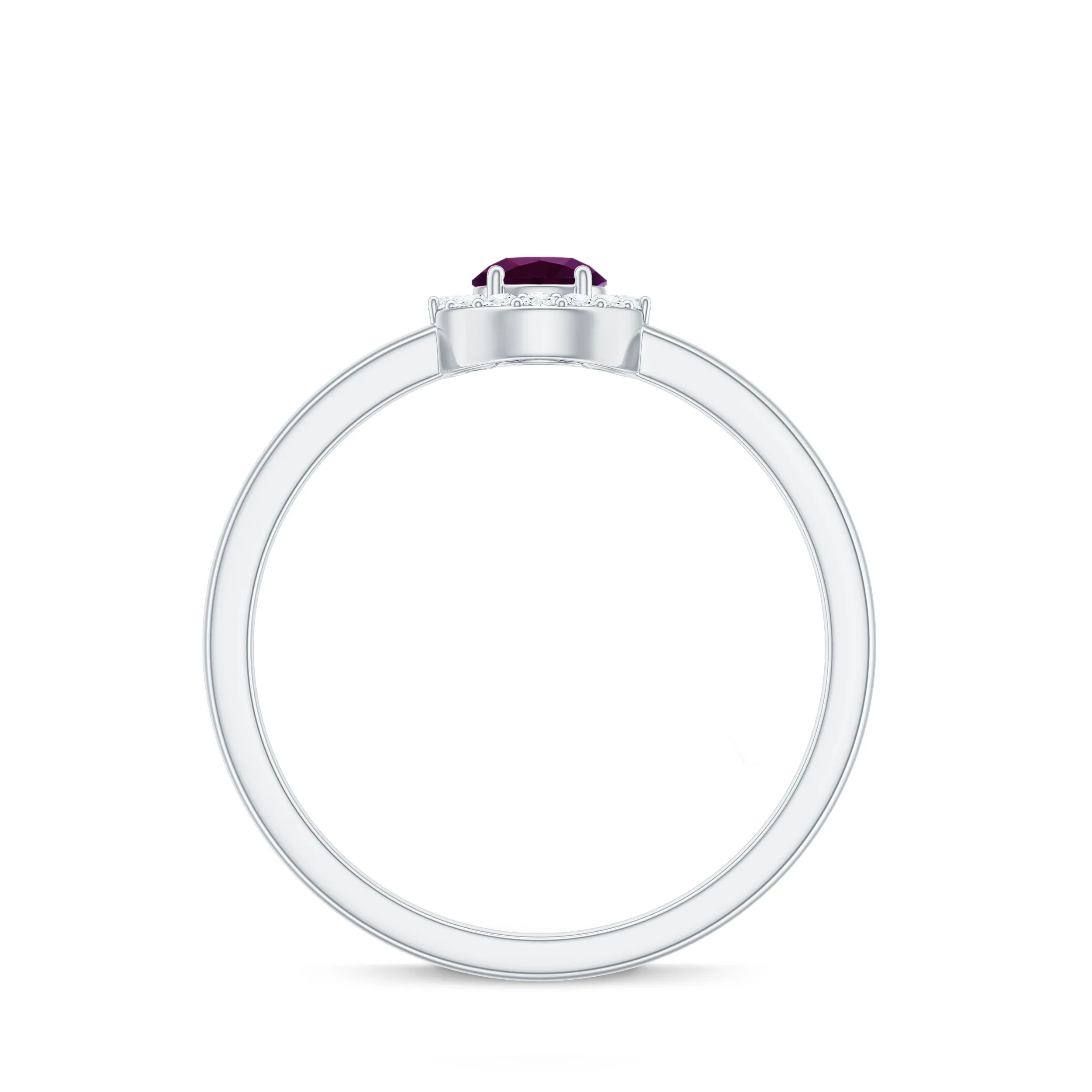 Rhodolite Minimal Promise Ring with Diamond Halo