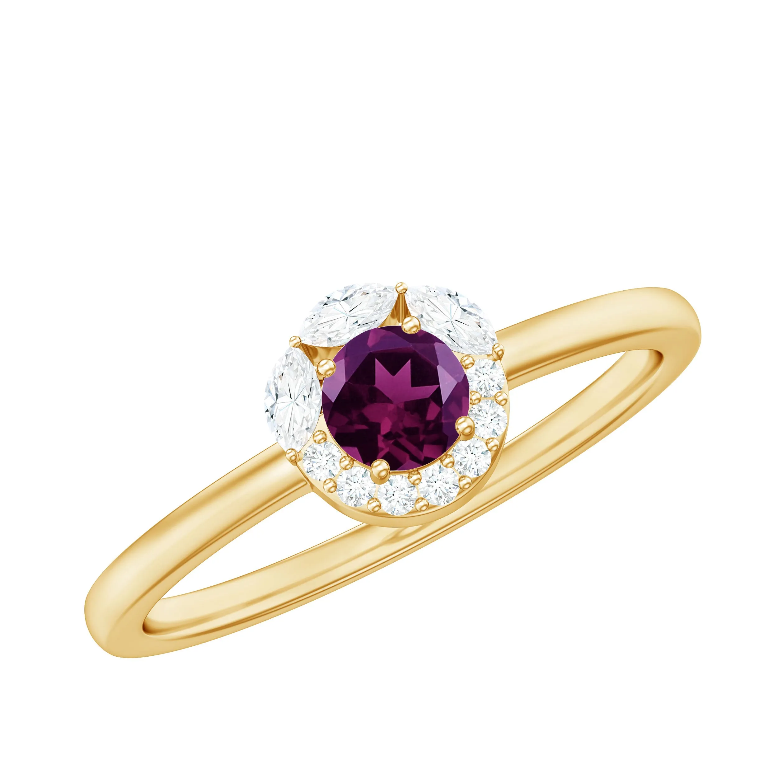 Rhodolite Minimal Promise Ring with Diamond Halo