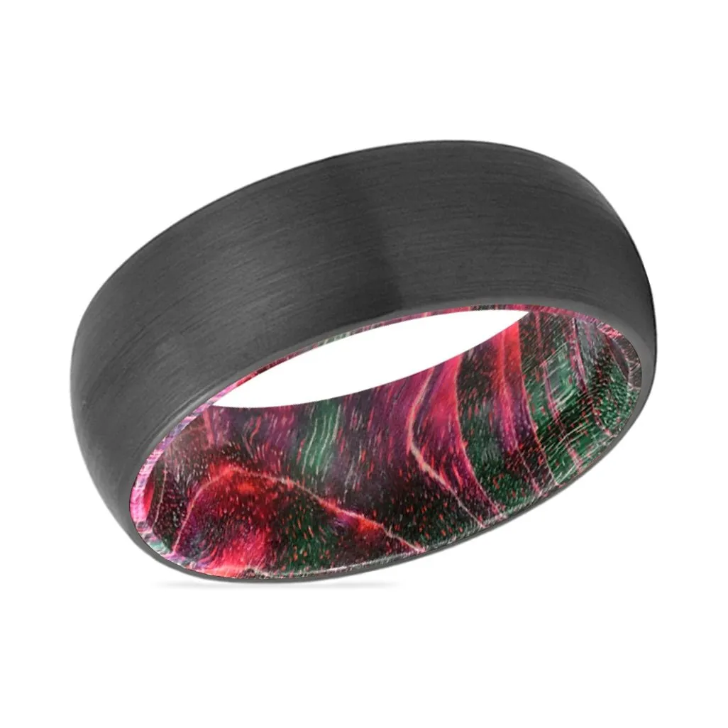 ROBINSON | Green & Red Wood, Black Tungsten Ring, Brushed, Domed