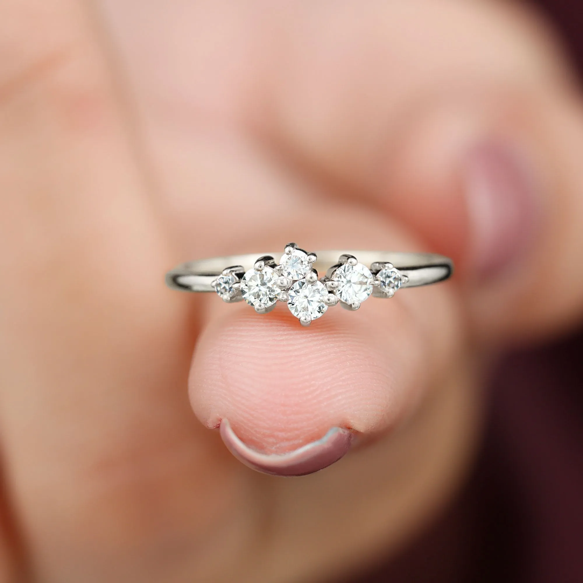 Round Diamond Minimal Cluster Promise Ring in Prong Setting