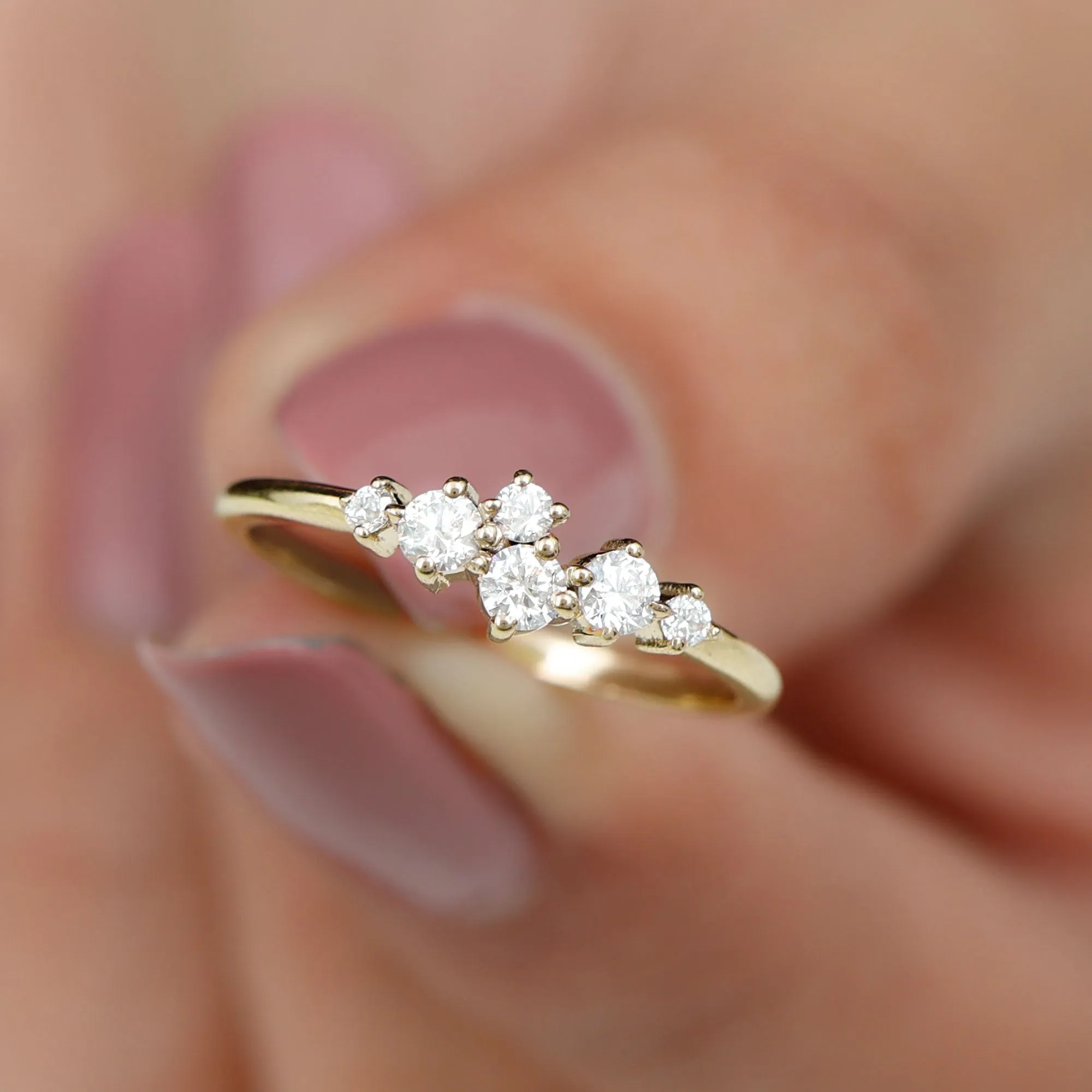 Round Diamond Minimal Cluster Promise Ring in Prong Setting