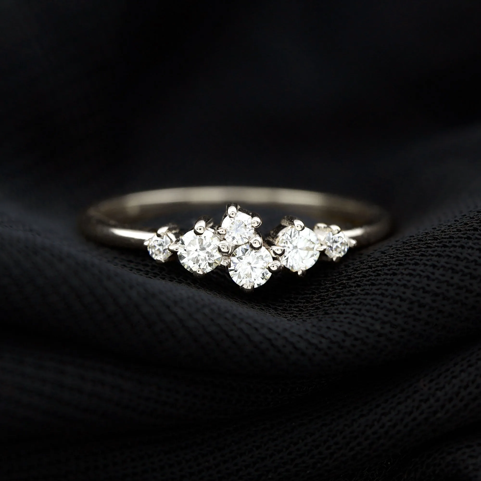 Round Diamond Minimal Cluster Promise Ring in Prong Setting