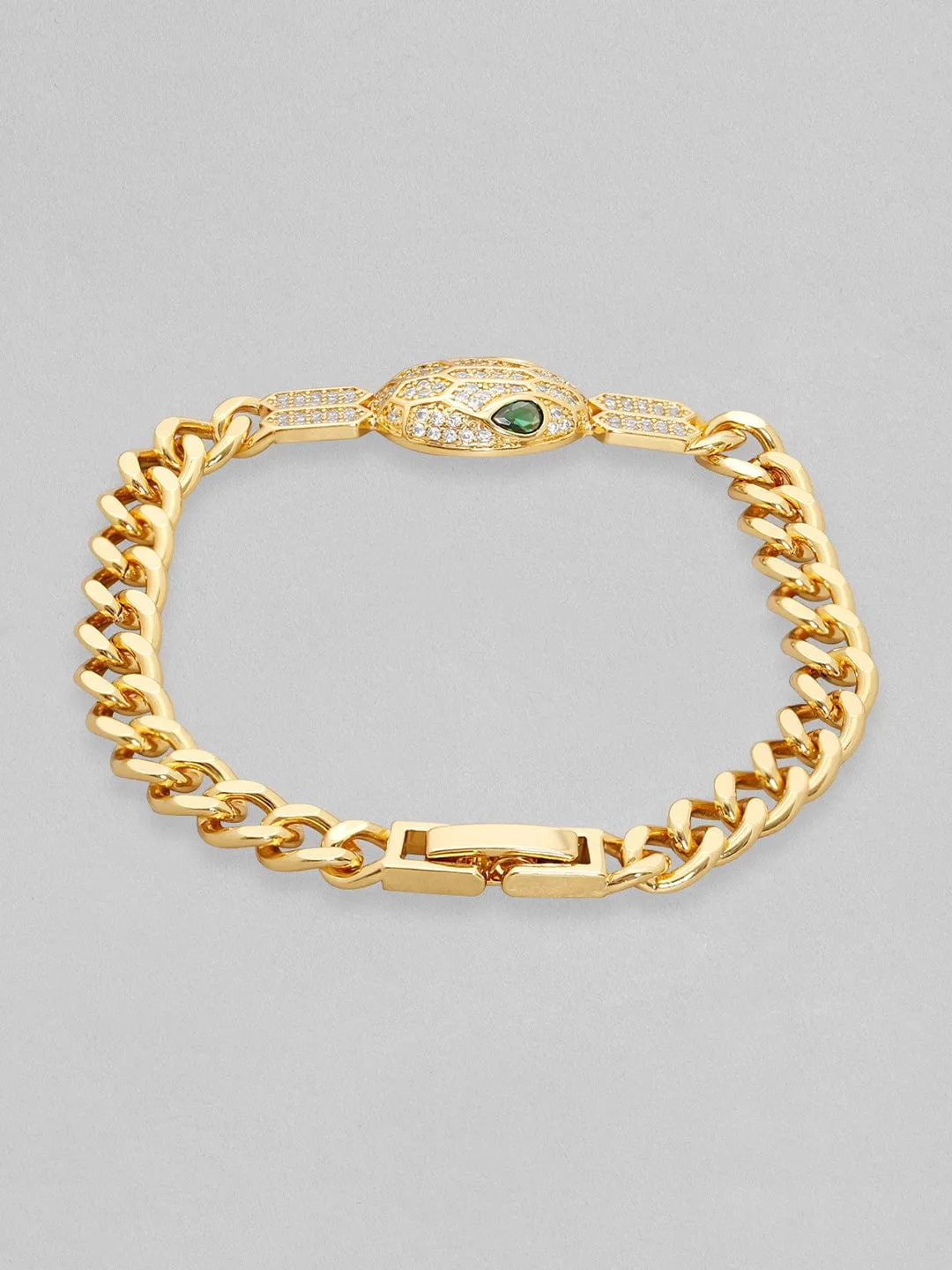 Rubans 18K Gold Plated Cuban Chain Crystal Srtudded Serpant Bracelet