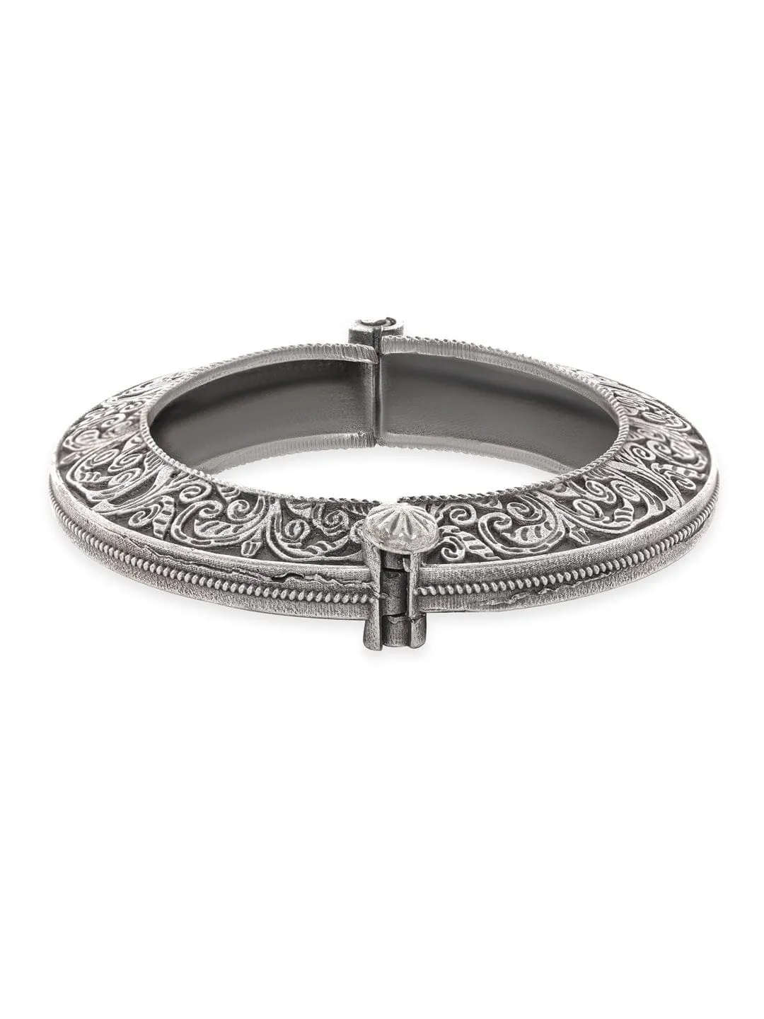 Rubans Antique Elegance Oxidized Silver Plated Kada Bracelet