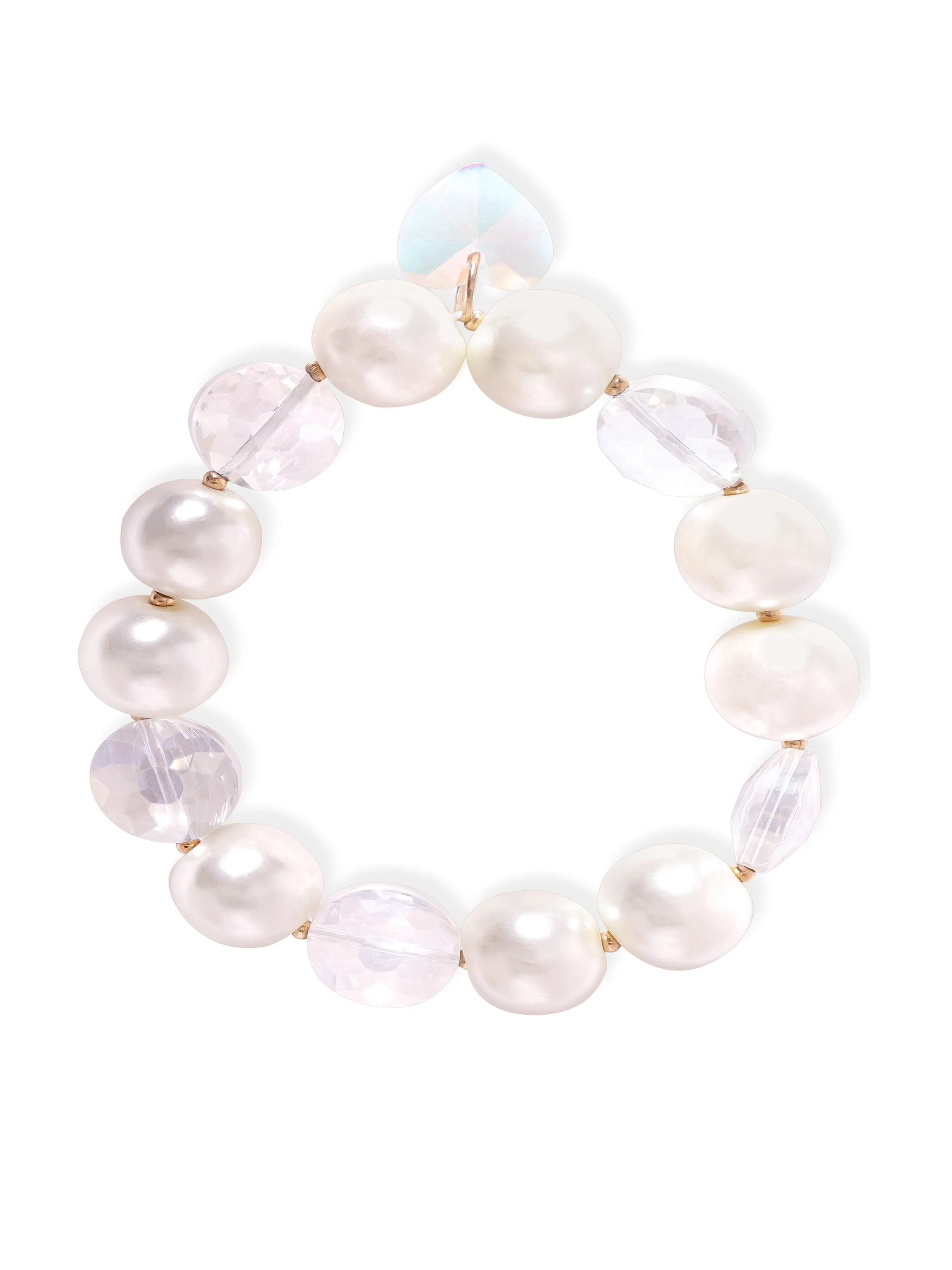 Rubans White Pearl With Multi Colour Beaded Bracelate