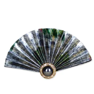 Silver/Green/Black Fan Brooch