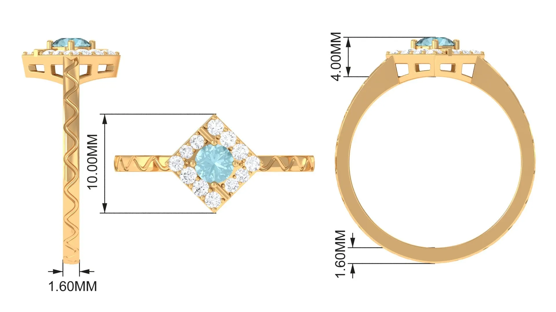 Sky Blue Topaz and Diamond Minimal Ring with Textured Details