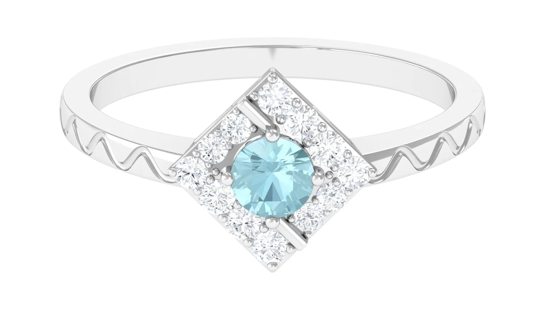 Sky Blue Topaz and Diamond Minimal Ring with Textured Details