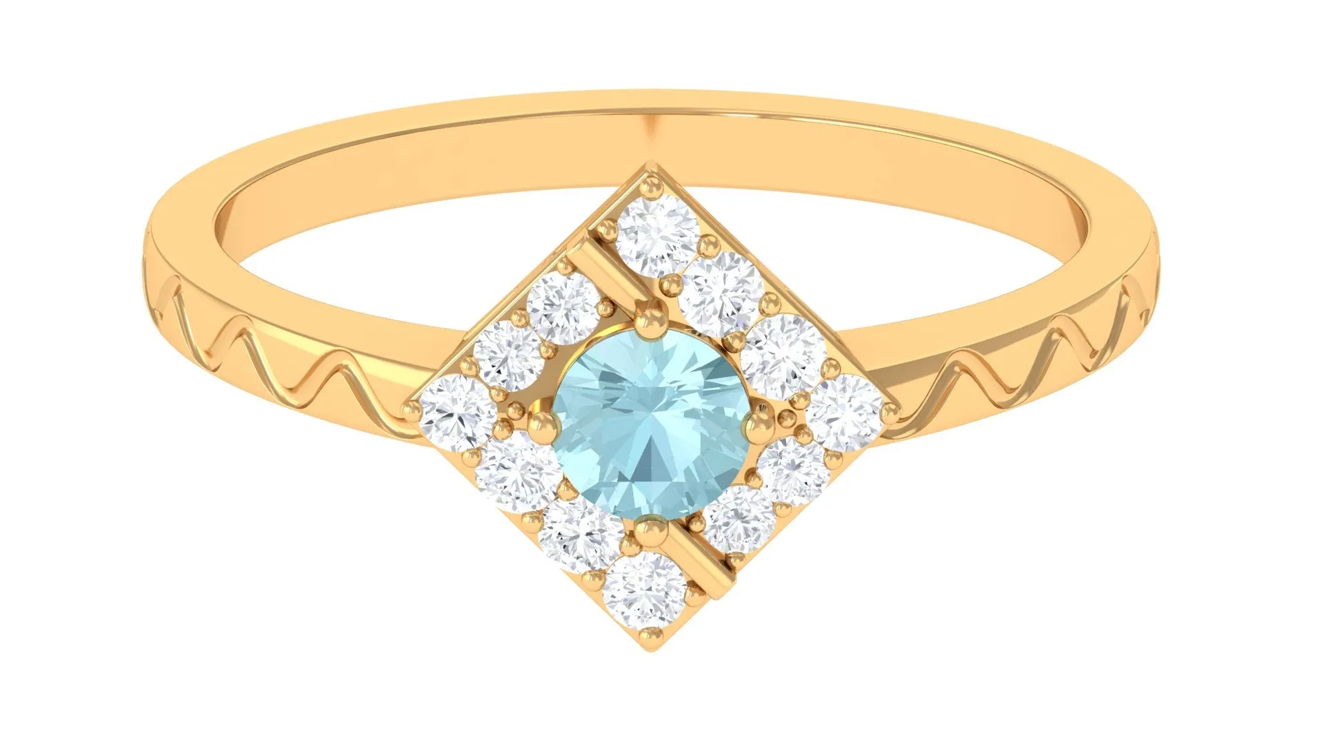 Sky Blue Topaz and Diamond Minimal Ring with Textured Details