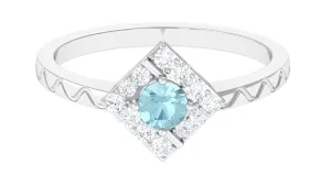 Sky Blue Topaz and Diamond Minimal Ring with Textured Details