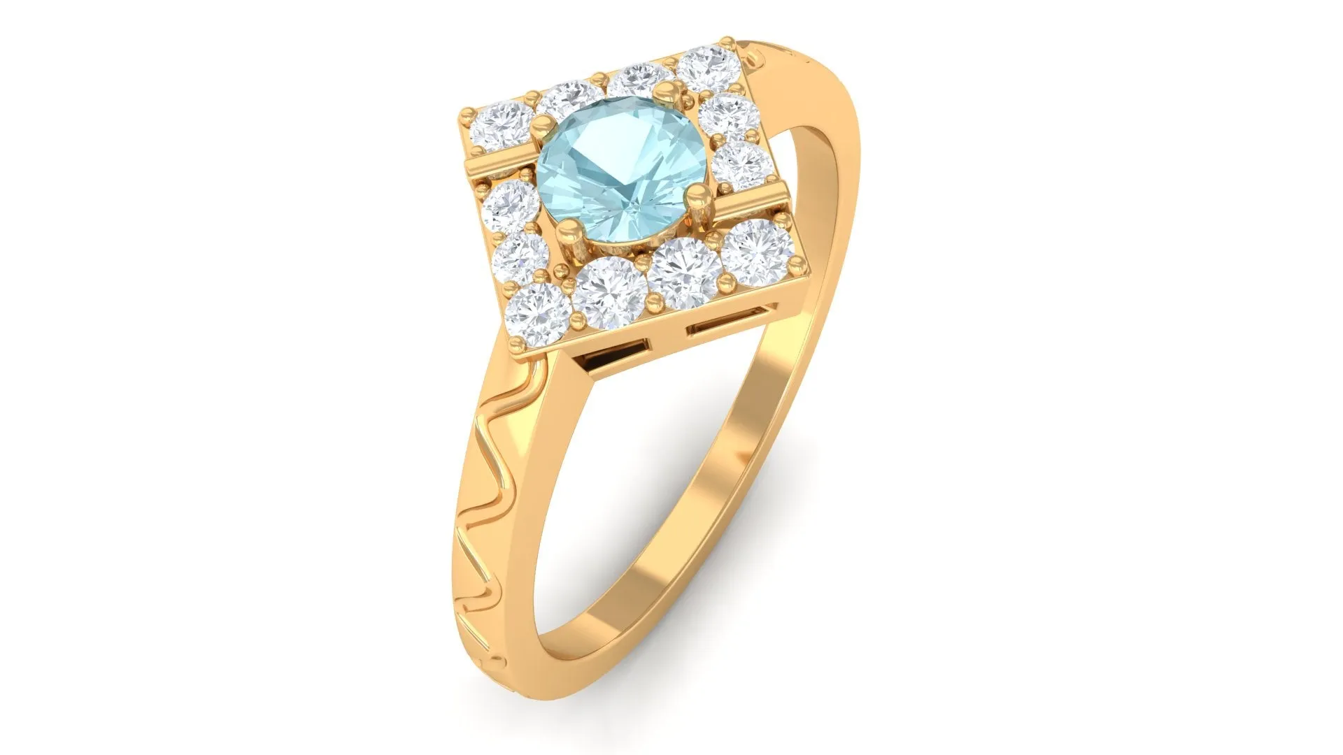 Sky Blue Topaz and Diamond Minimal Ring with Textured Details