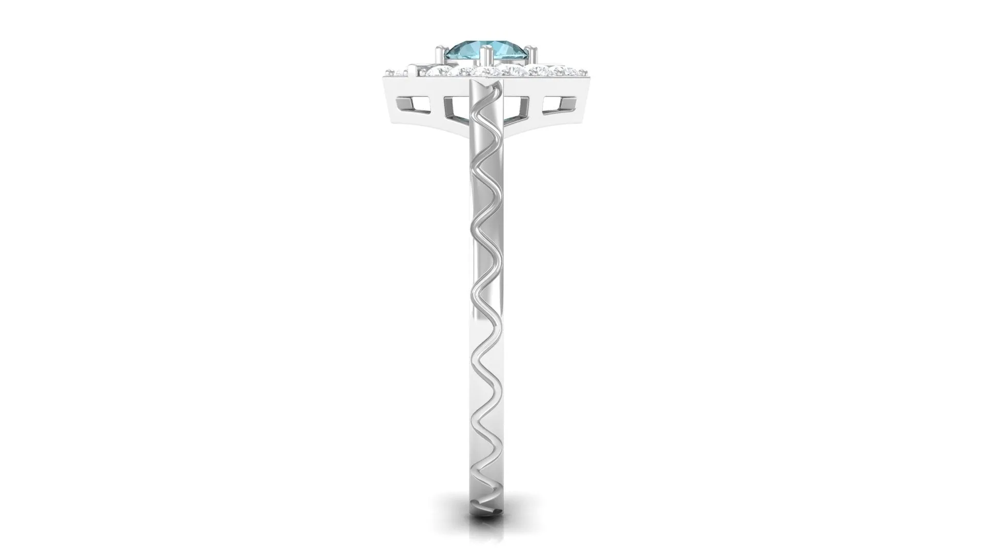 Sky Blue Topaz and Diamond Minimal Ring with Textured Details