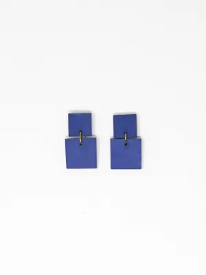 Square Marble Clay Earrings - Ultramarine