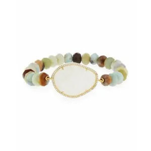 TAI Multi Stone Beaded Stretch Bracelet with Organic Shape Rock Crystal