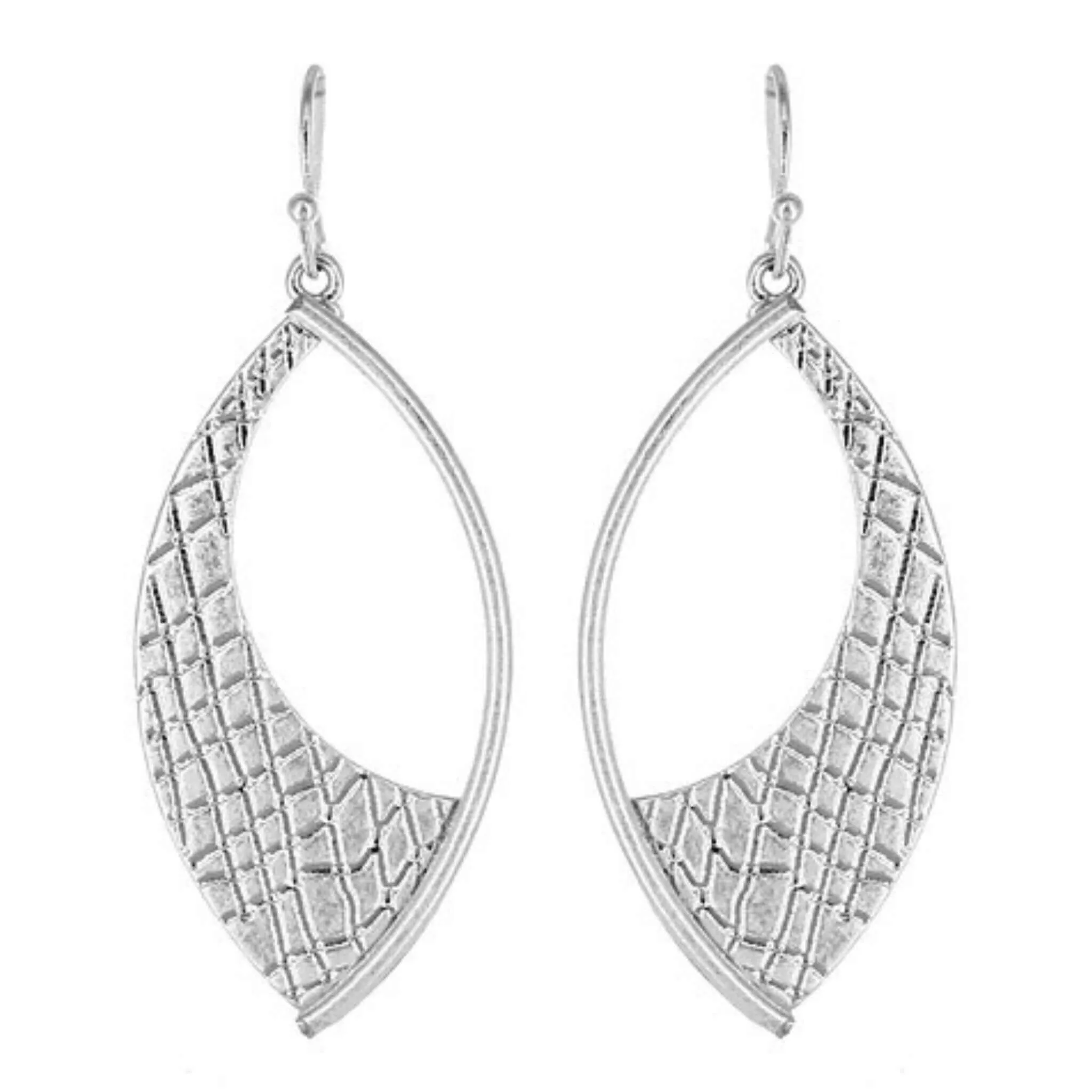 Textured Worn Silver Marquise Shape Earrings