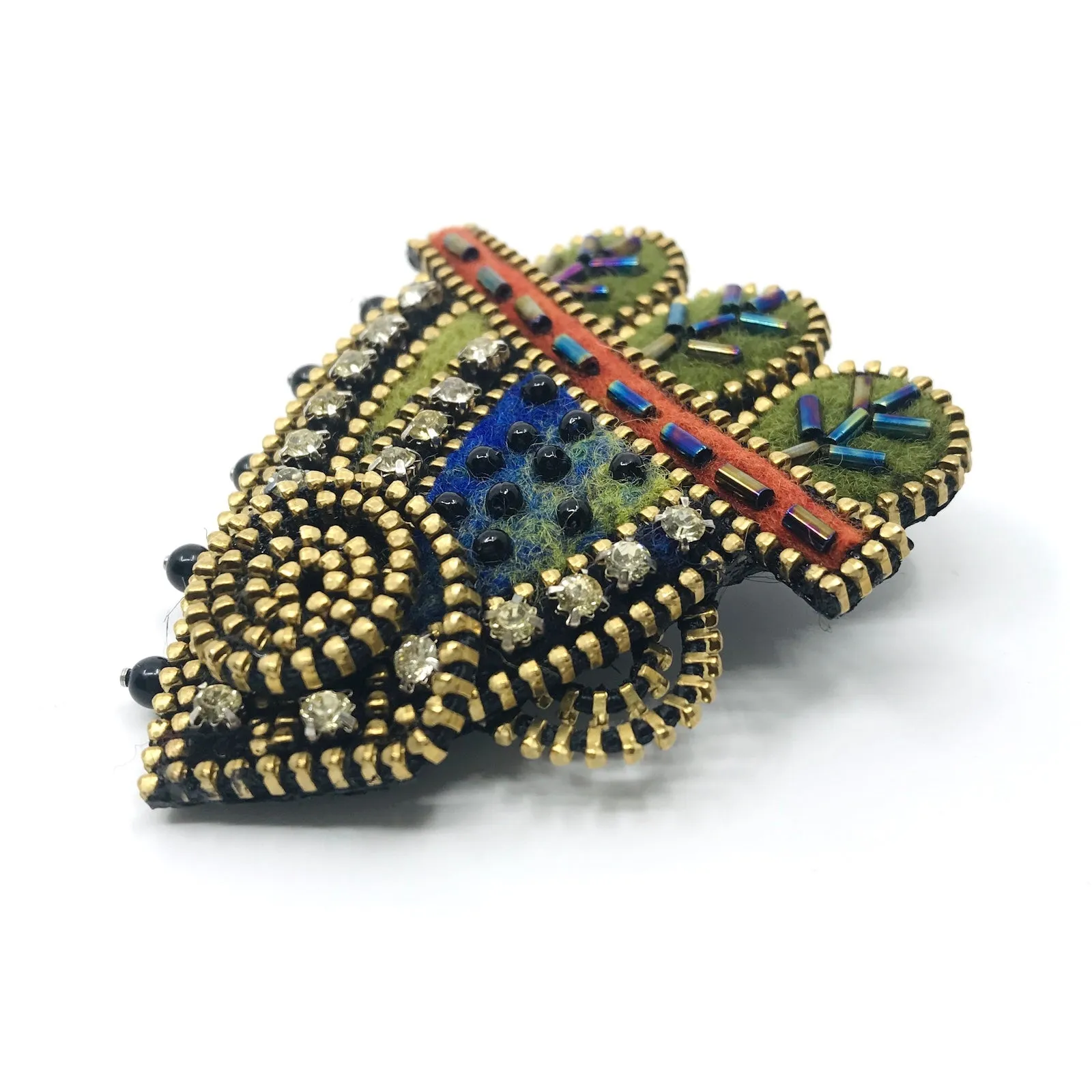 Three-Leaf Mixed Media Brooch by Odile Gova