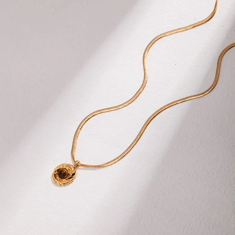 Tiger’s Eye Herringbone Chain Necklace Gold Vermeil