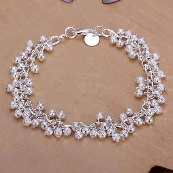 Tiny Dancing Beads Sterling Silver Plated Necklace, Earrings and Bracelet Set