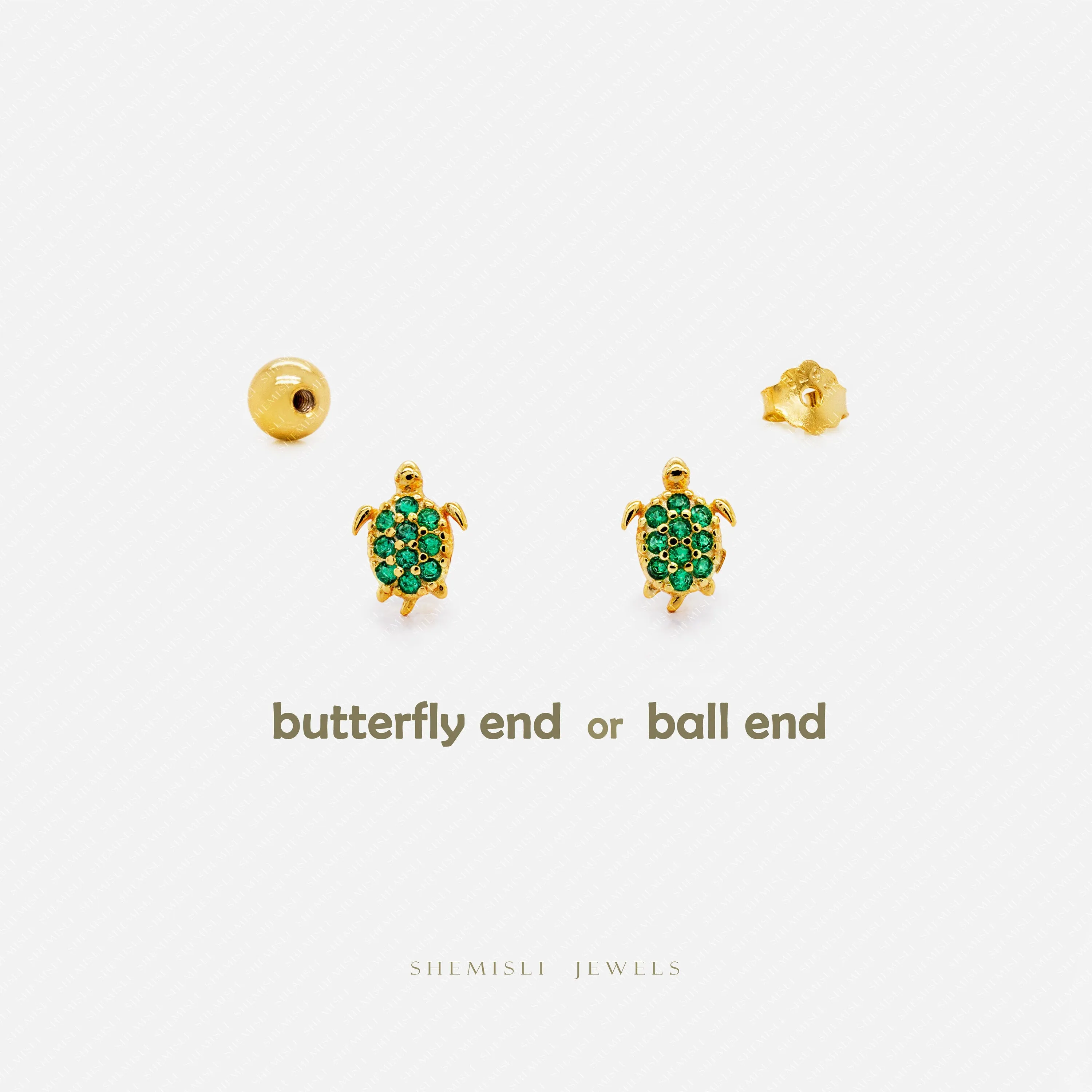 Tiny Green Sea Turtle Stud Earrings, Unisex, Gold, Silver SS813 Butterfly End, SS814 Screw Ball End (Type A) LR