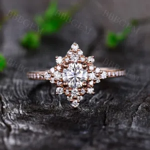 Unique 0.5CT Round Cut Moissanite Engagement Ring Cluster Moissanite Halo Ring