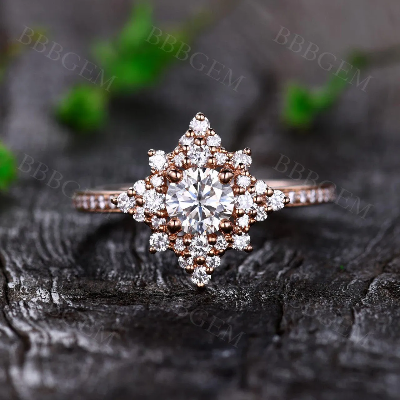 Unique 0.5CT Round Cut Moissanite Engagement Ring Cluster Moissanite Halo Ring