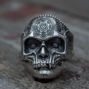 Unique Silver Color 316L Stainless Steel Heavy Sugar Skull Ring