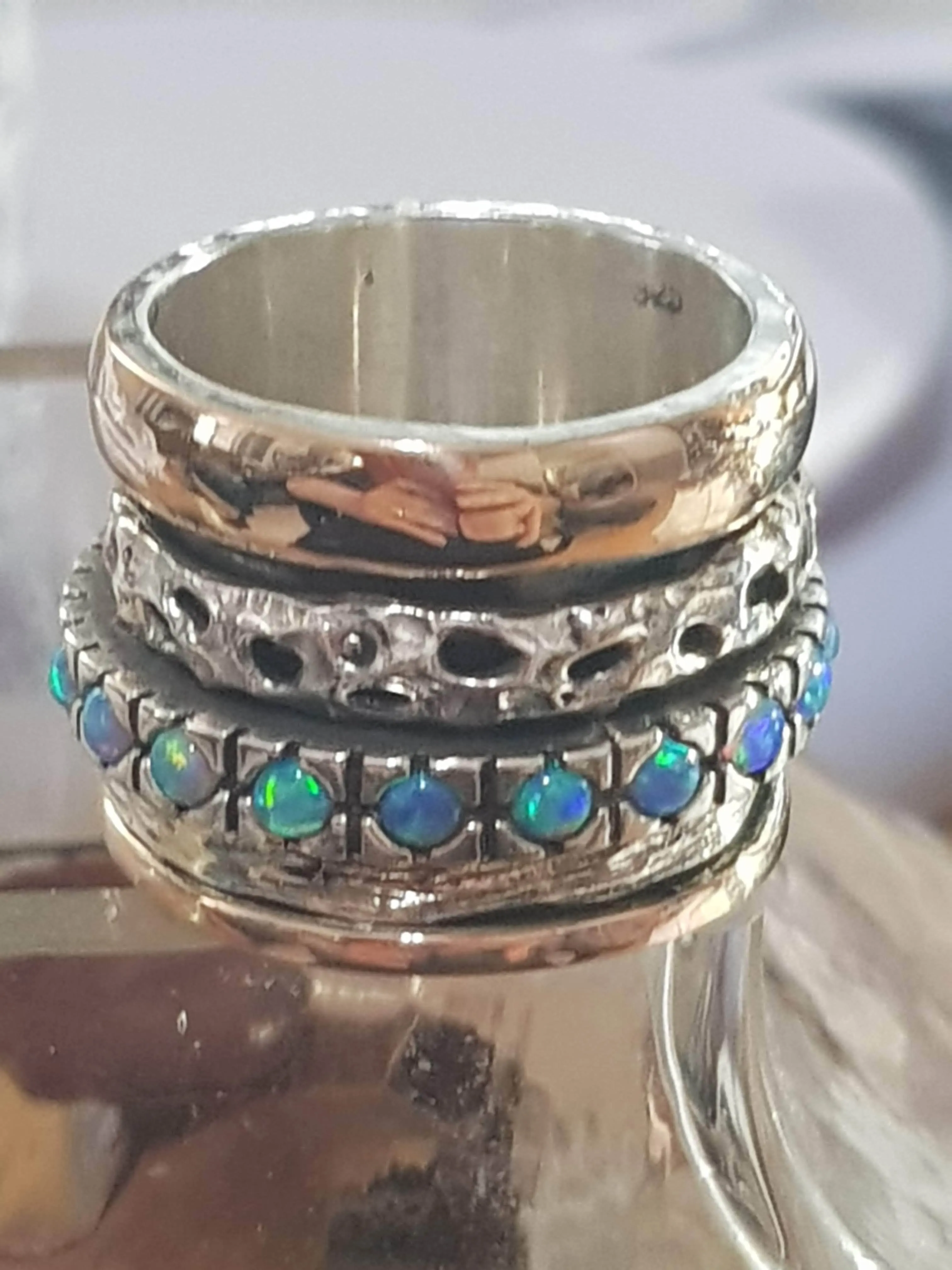 Unique Spinner Rings spinner ring with opals Sterling silver & gold