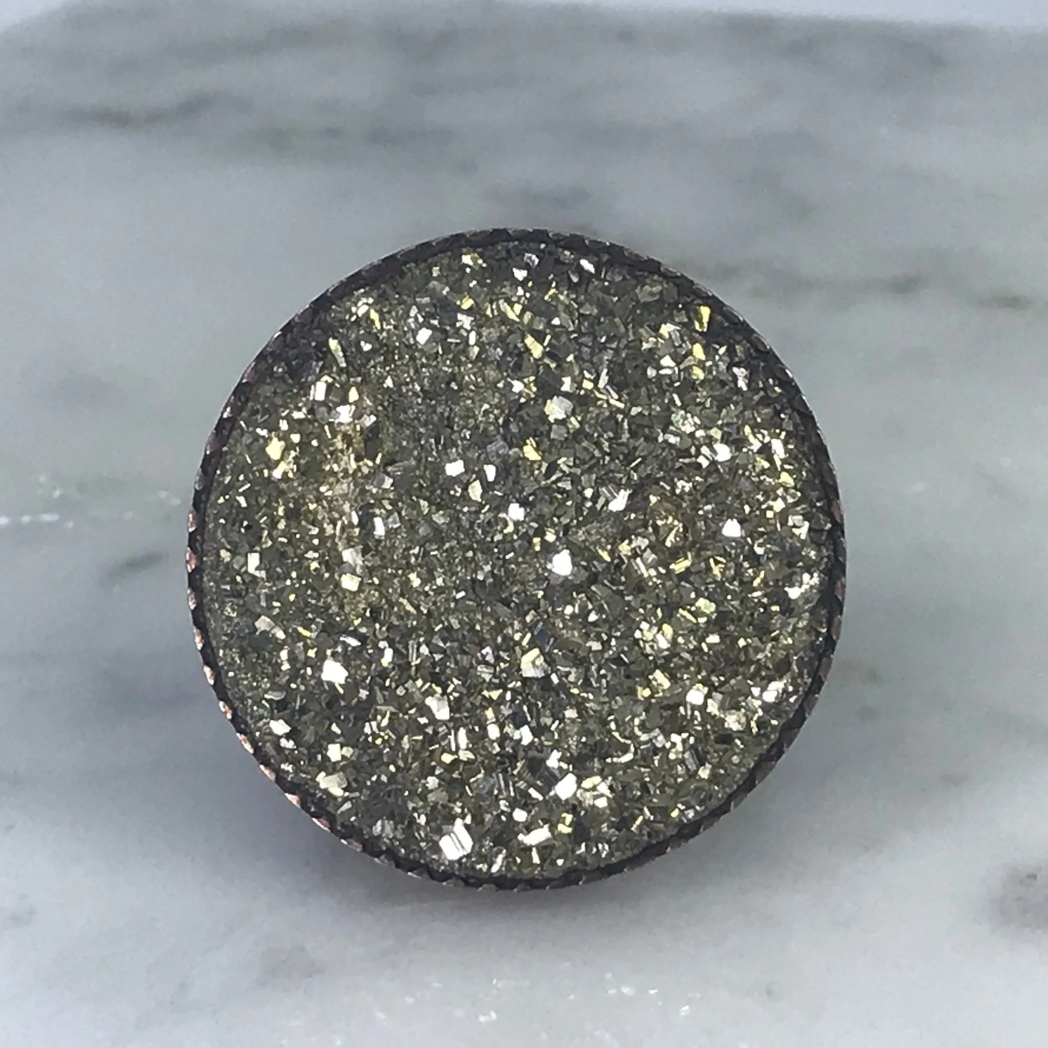 Upcycled Druzy Statement Ring. Vintage Pyrite Ring. Drusie Quartz. Recycled Jewelry.