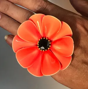 Upcycled Orange Enamel Flower Ring. Orange Poppy Ring. Recycled Estate Jewelry.