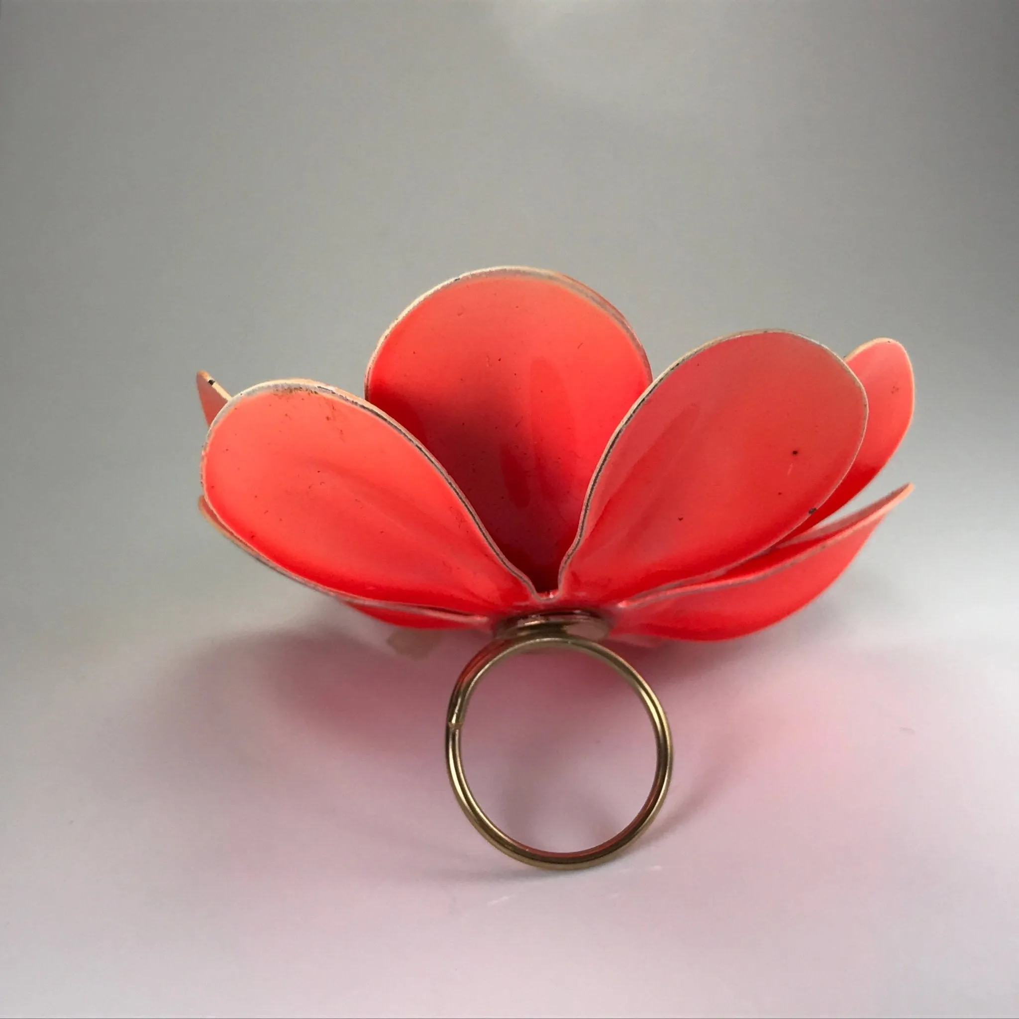 Upcycled Orange Enamel Flower Ring. Orange Poppy Ring. Recycled Estate Jewelry.