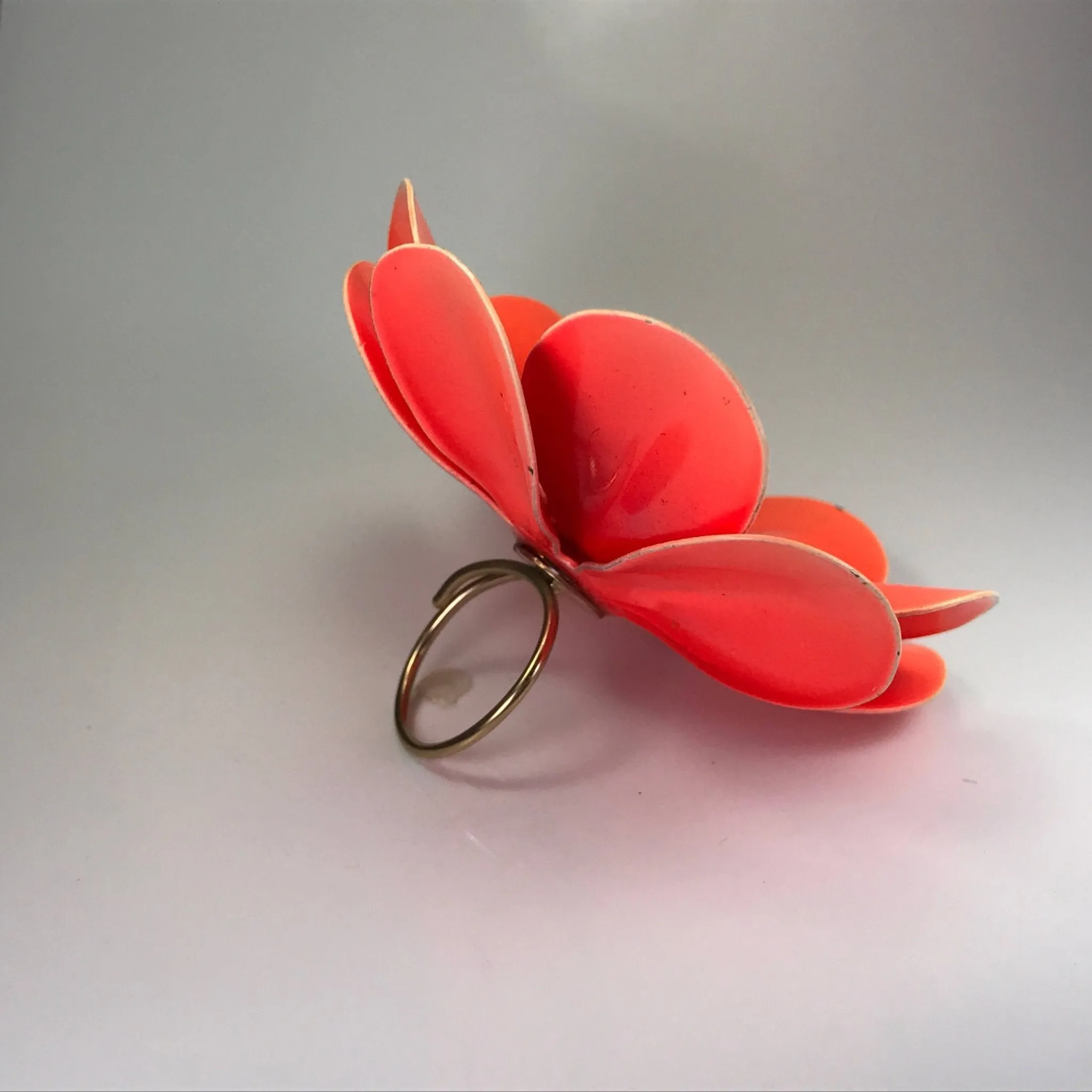 Upcycled Orange Enamel Flower Ring. Orange Poppy Ring. Recycled Estate Jewelry.