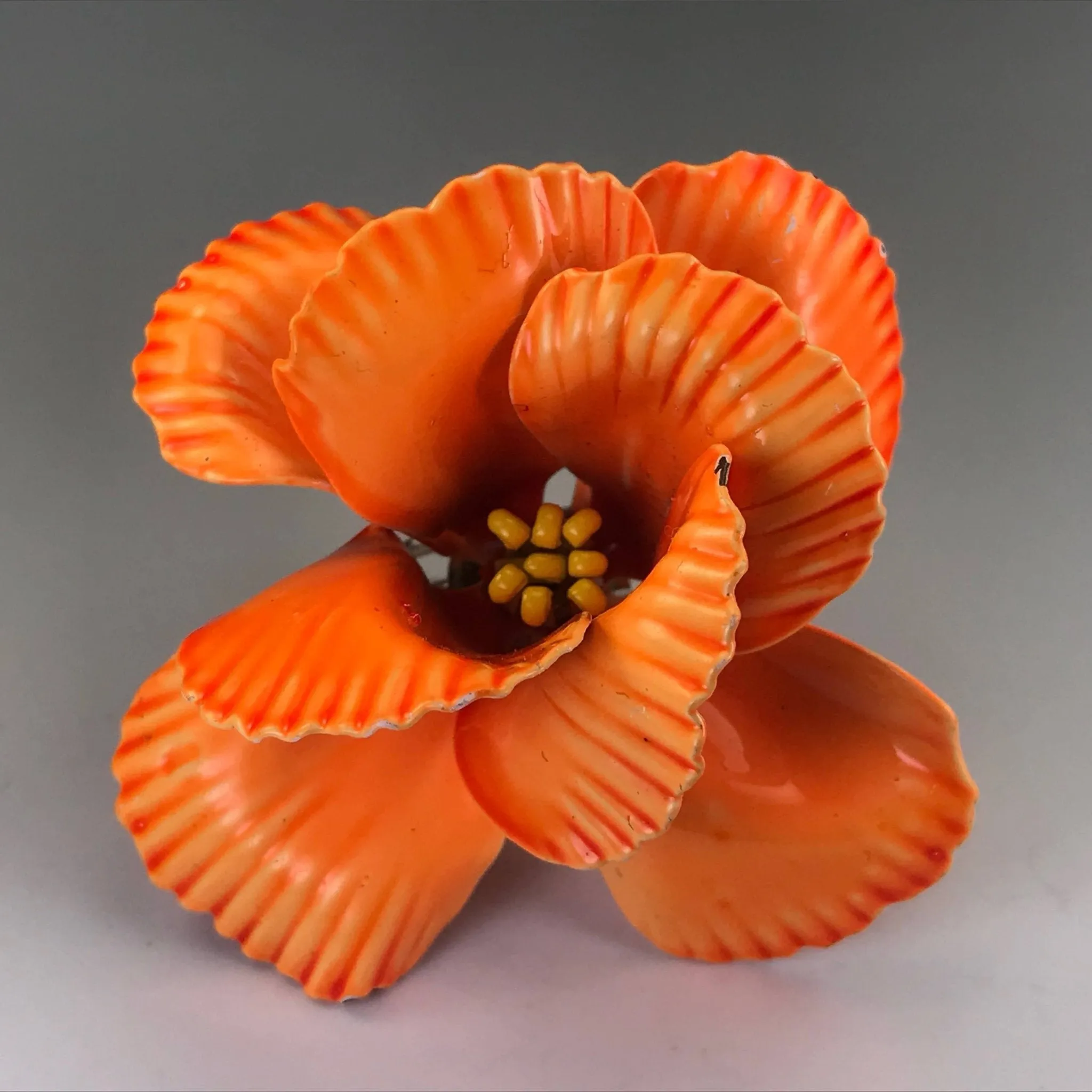 Upcycled Orange Enamel Flower Ring. Tropical Flower Ring. Recycled Estate Jewelry