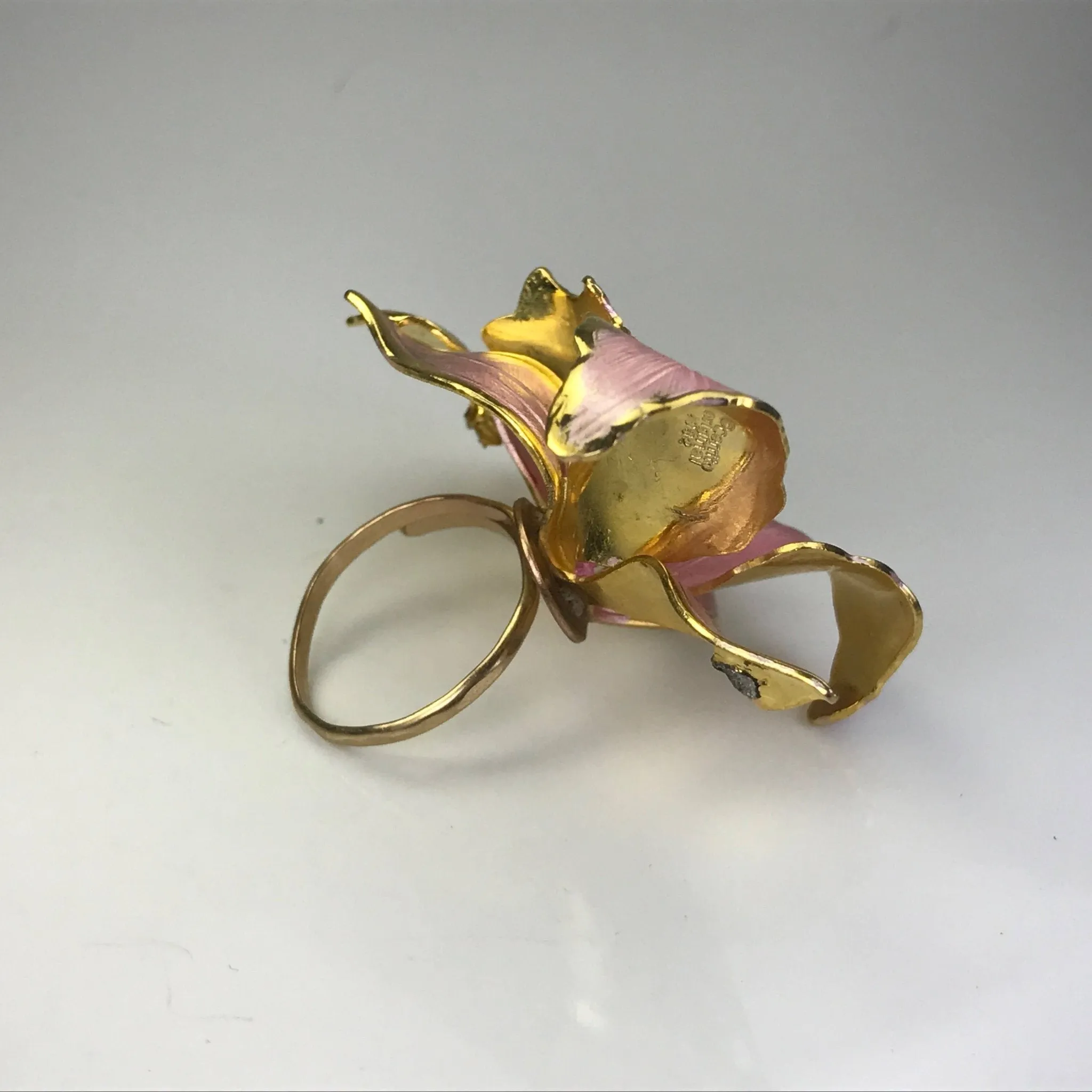 Upcycled Pink Flower Ring. Vintage Hibiscus Ring. Recycled Statement Ring.