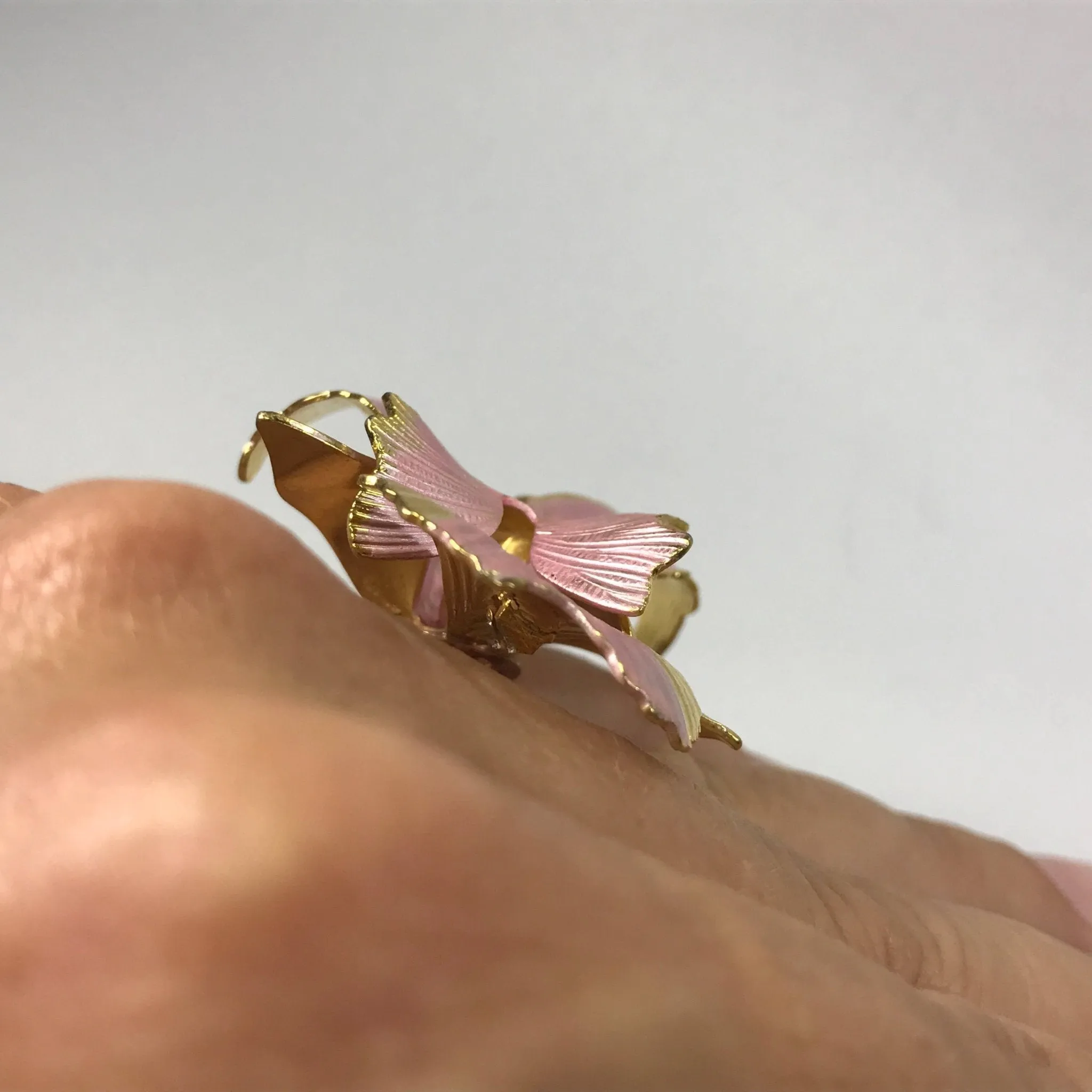 Upcycled Pink Flower Ring. Vintage Hibiscus Ring. Recycled Statement Ring.