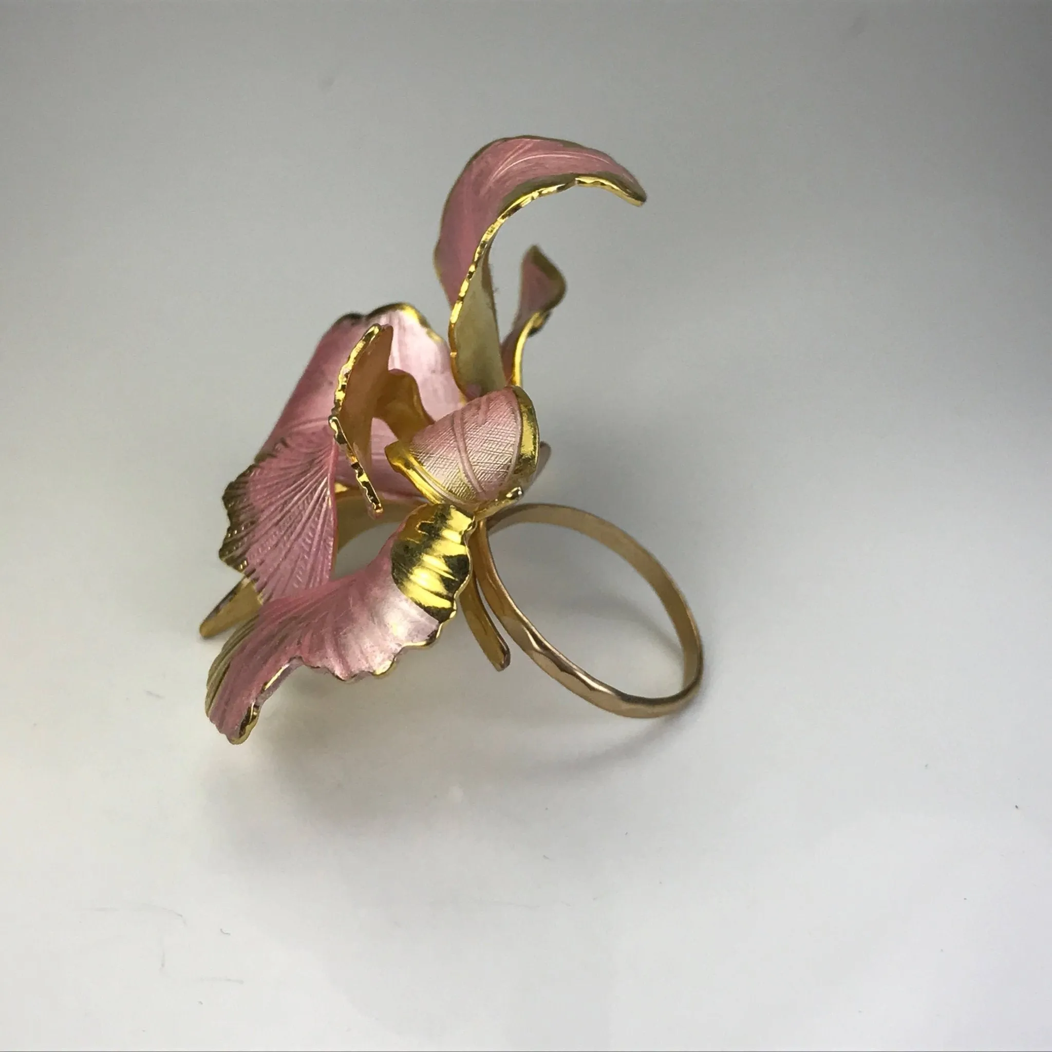 Upcycled Pink Flower Ring. Vintage Hibiscus Ring. Recycled Statement Ring.