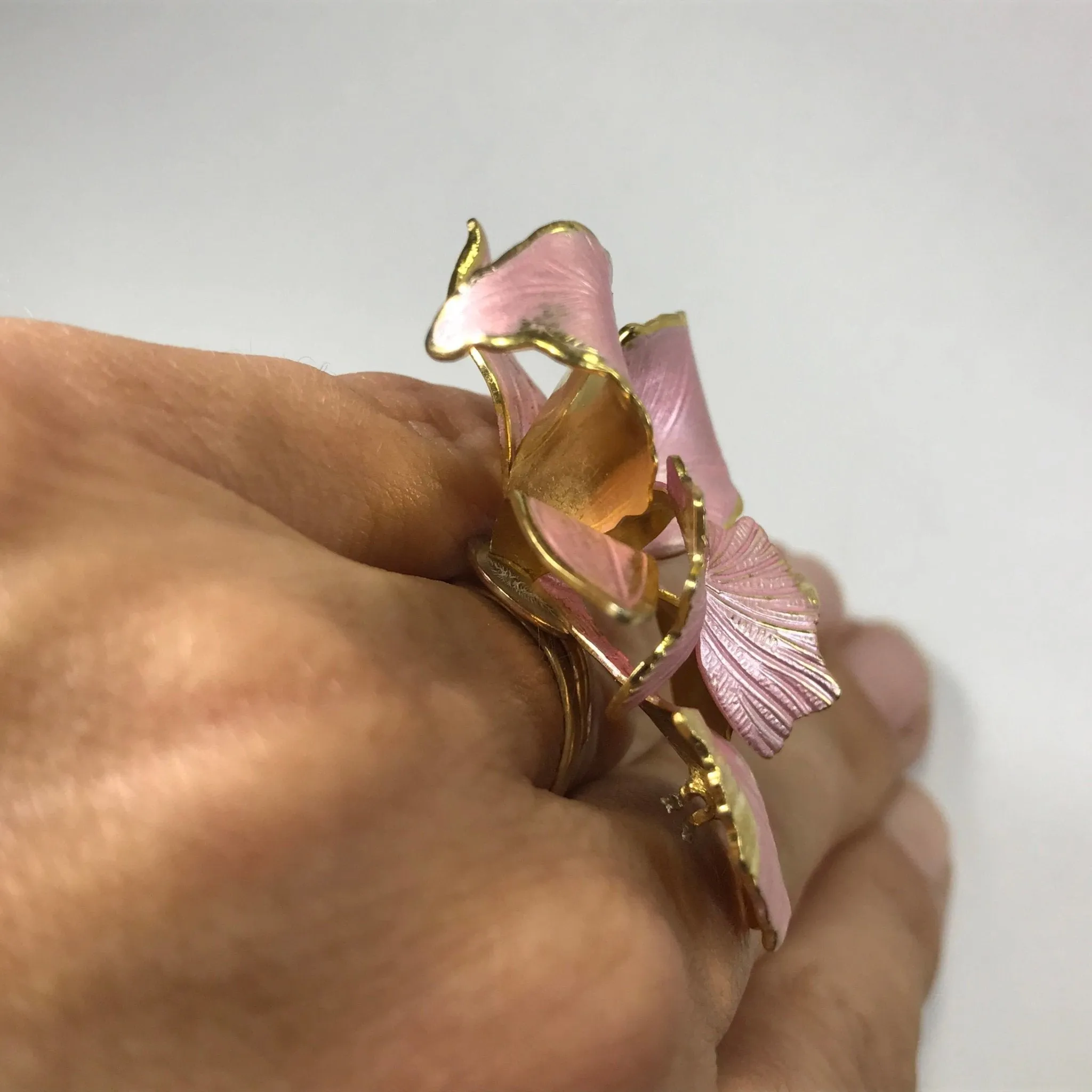 Upcycled Pink Flower Ring. Vintage Hibiscus Ring. Recycled Statement Ring.