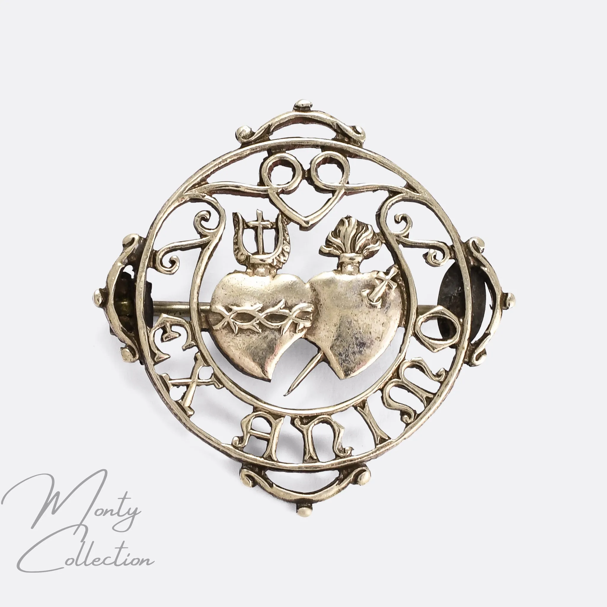 Victorian "Alliance of the Hearts" Ex Animo Brooch