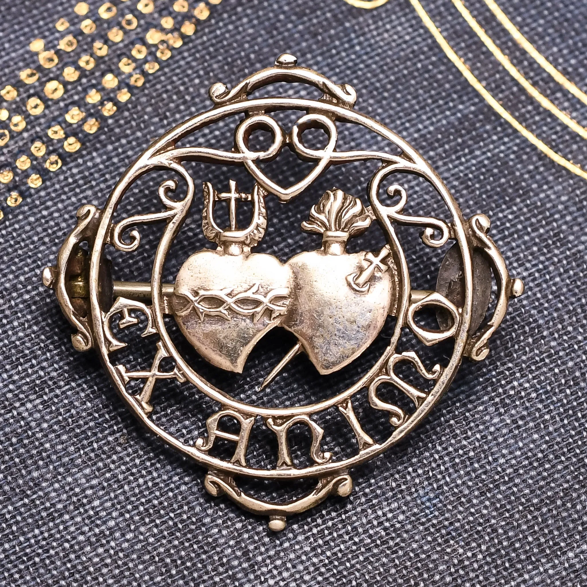 Victorian "Alliance of the Hearts" Ex Animo Brooch