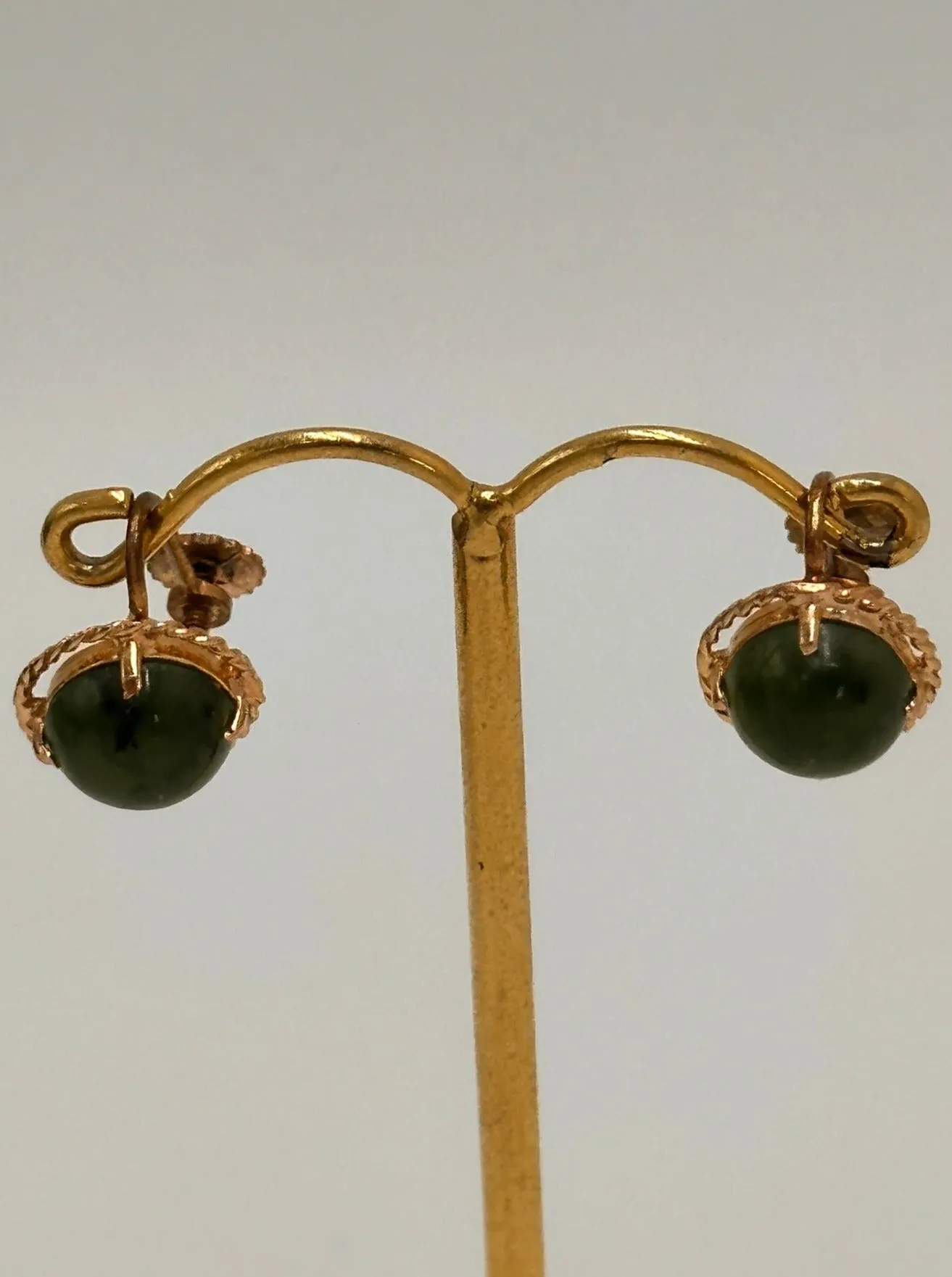 Vintage Elegance: Nephrite Jade Gold-Tone Screw Earrings - A Sustainable Choice