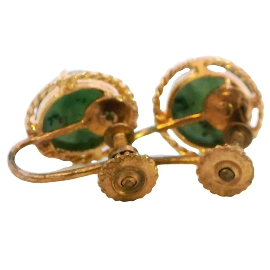 Vintage Elegance: Nephrite Jade Gold-Tone Screw Earrings - A Sustainable Choice