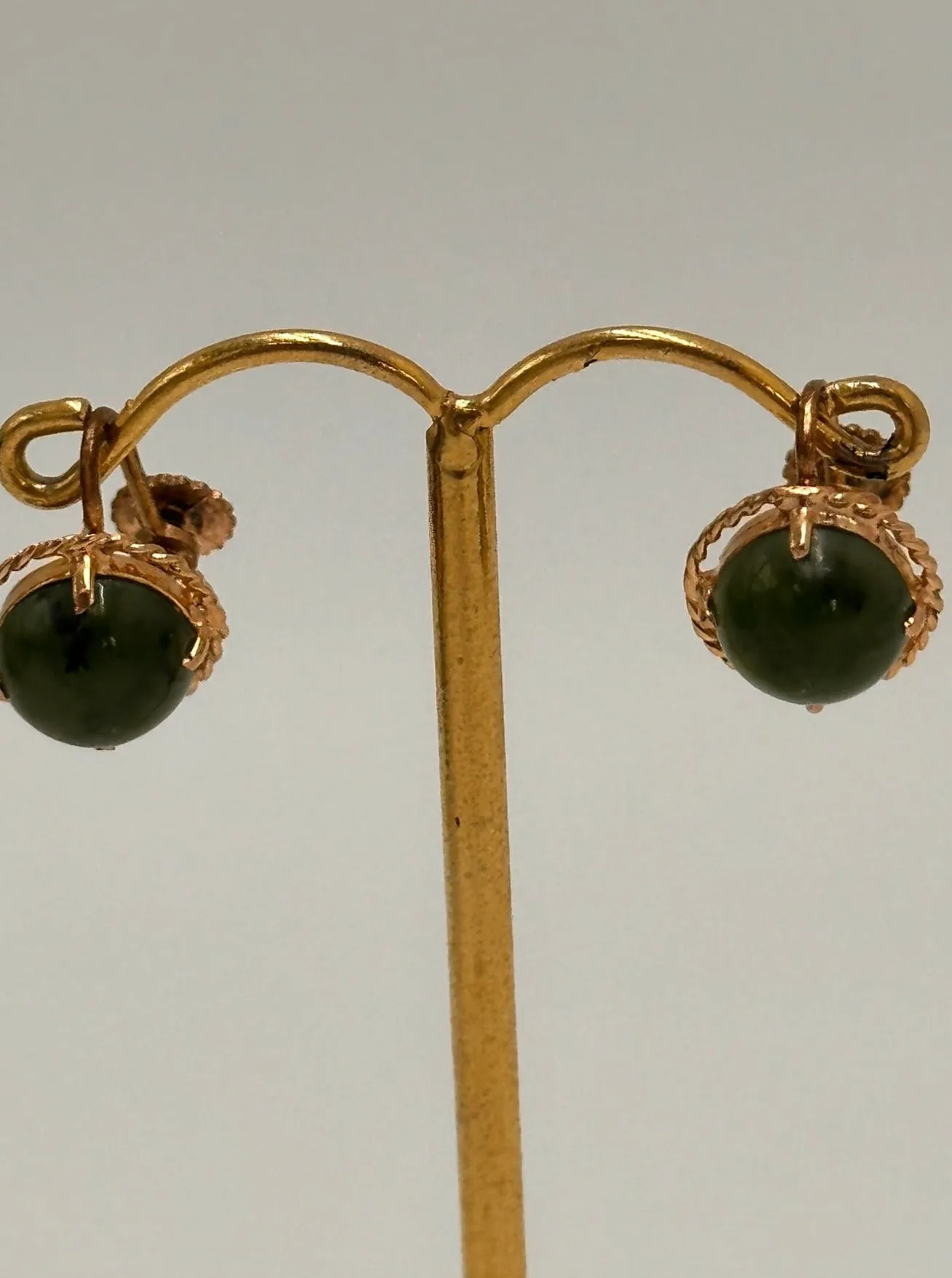 Vintage Elegance: Nephrite Jade Gold-Tone Screw Earrings - A Sustainable Choice