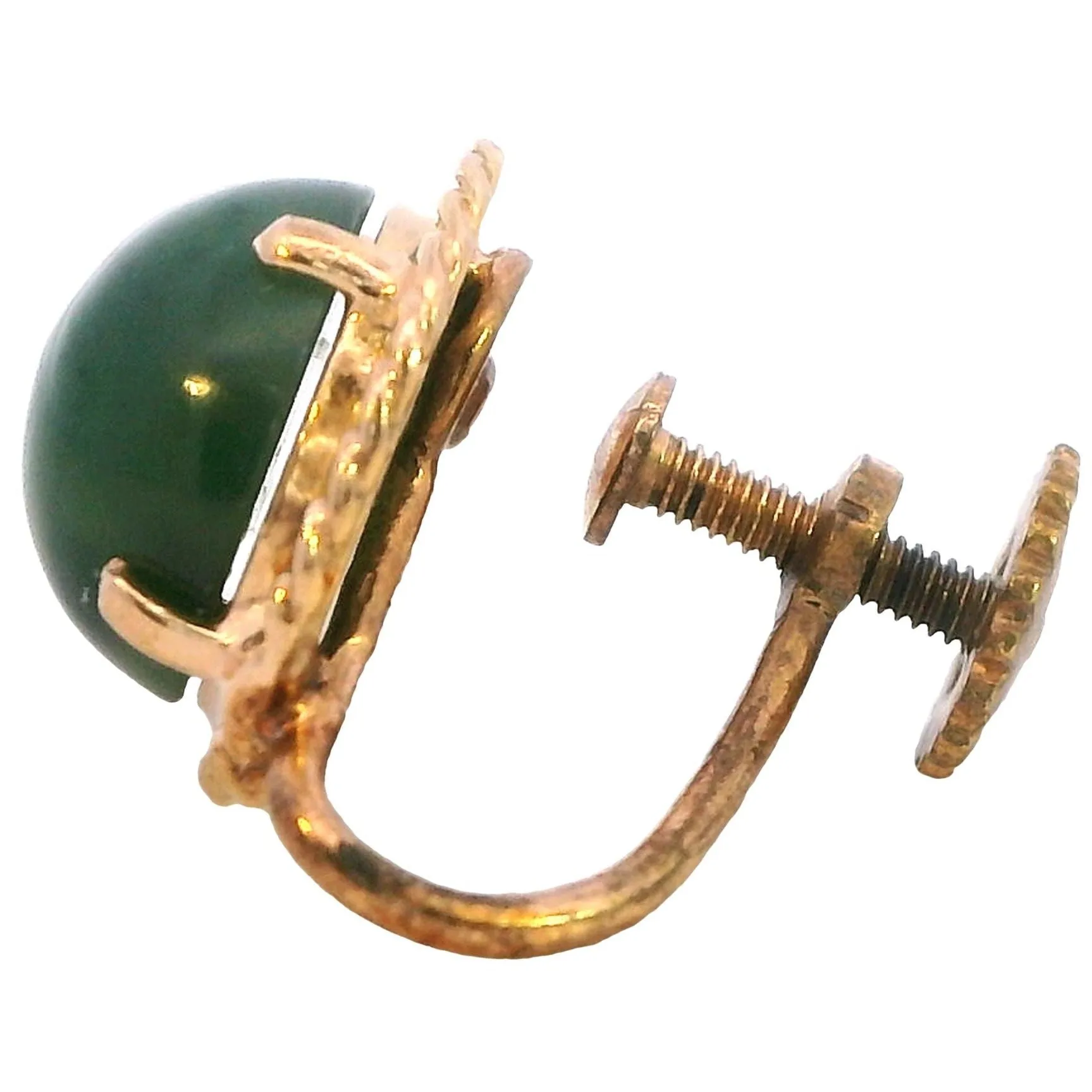 Vintage Elegance: Nephrite Jade Gold-Tone Screw Earrings - A Sustainable Choice