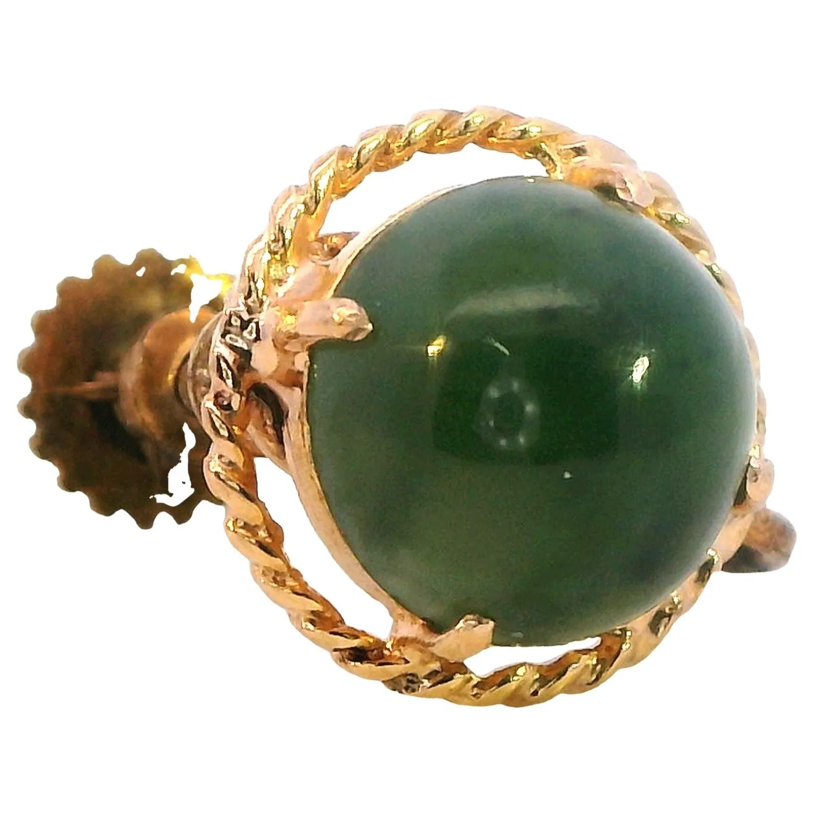 Vintage Elegance: Nephrite Jade Gold-Tone Screw Earrings - A Sustainable Choice