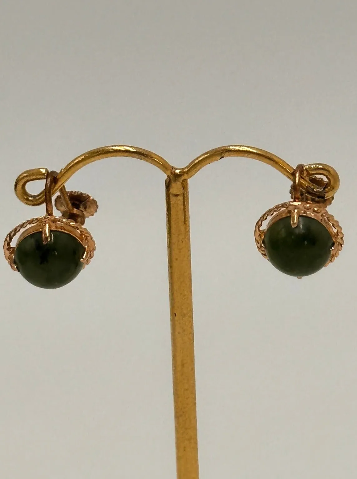 Vintage Elegance: Nephrite Jade Gold-Tone Screw Earrings - A Sustainable Choice