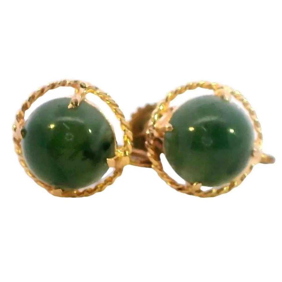 Vintage Elegance: Nephrite Jade Gold-Tone Screw Earrings - A Sustainable Choice